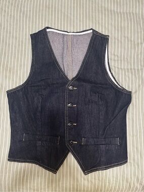 Commense Dark Denim Vest with Contrast Stitching